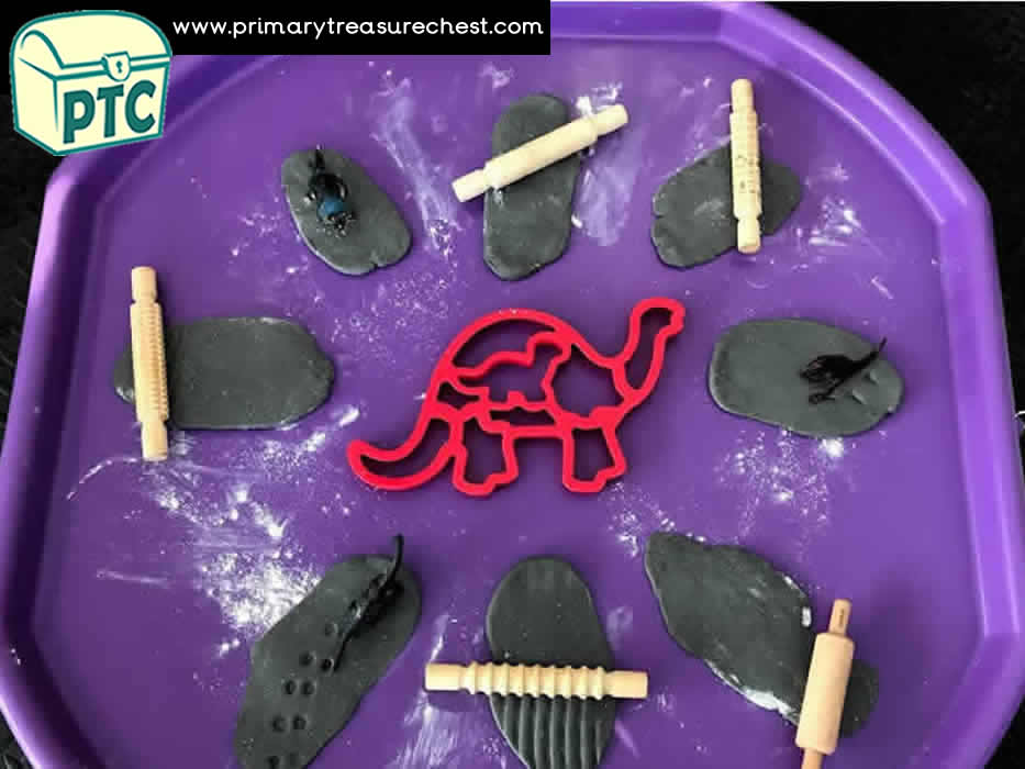 DINOSAUR Grey TUFF tray Playdough Tuff Tray for Toddlers-EYFS Children 